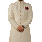 Square Pattern Embroidered White Sherwani | Father Son Combo | Sequin Work | Jaipurio